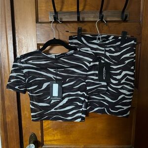 PrettyLittleThing Sheer Black and White Zebra Print Two Piece Skirt Set